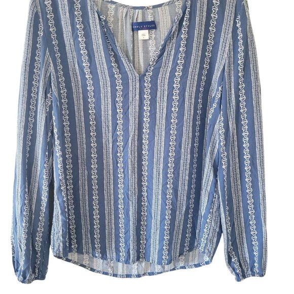 Simply Styled Boho Top Womens Size S Blue Printed Long Sleeve Casual - Picture 8 of 10